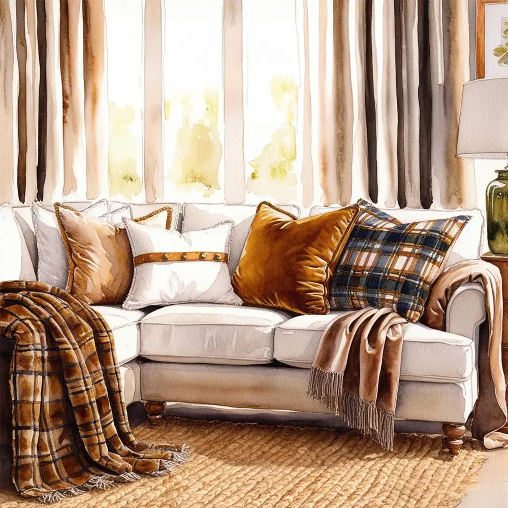 landelijk-moderne-bank-met-linnen-en-katoenen-stoffen-en-plaids