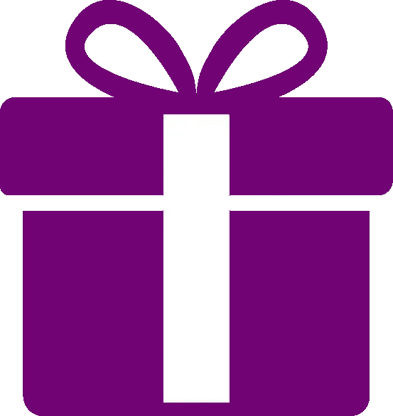 Paarse cadeauverpakking met label voor snelle verzending